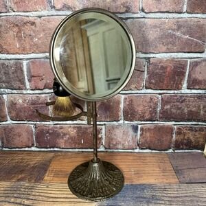 Antique Tabletop Shaving Stand Set Beveled Mirror Badger Brush Mug Holder Arm
